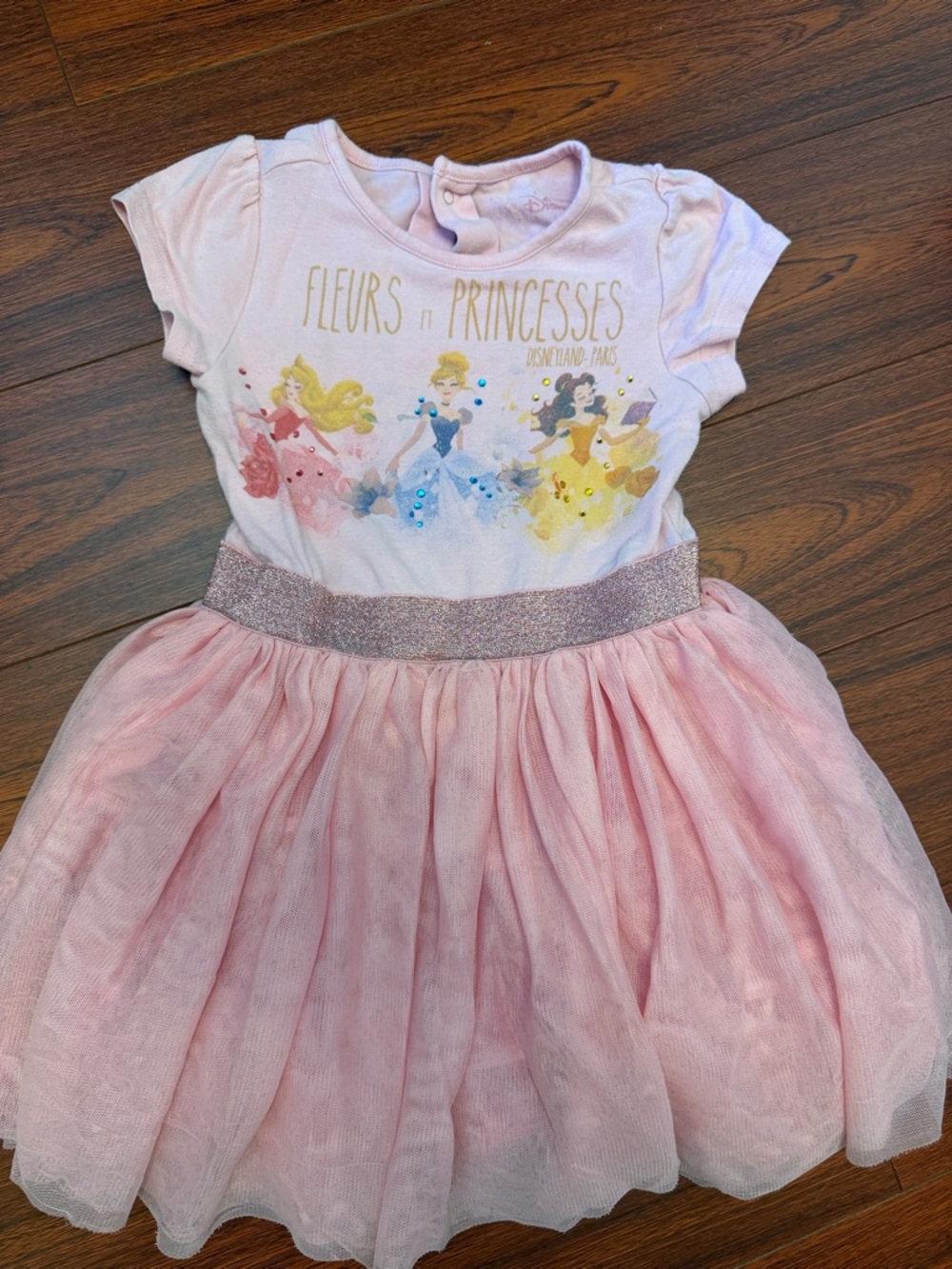 Disneyland Paris Pink Princess Tulle Skirt Dress with Glitter Waistband